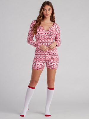 Tis' The Season Fair Isle Pajama Romper Set