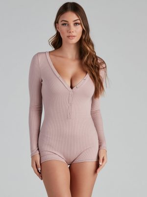 Cozy In Bed Henley Pajama Romper