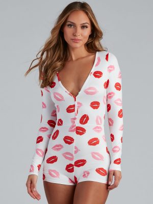 Bedtime Kiss Lip Print Pajama Romper