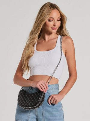 Side To Side Chain Faux Leather Handbag