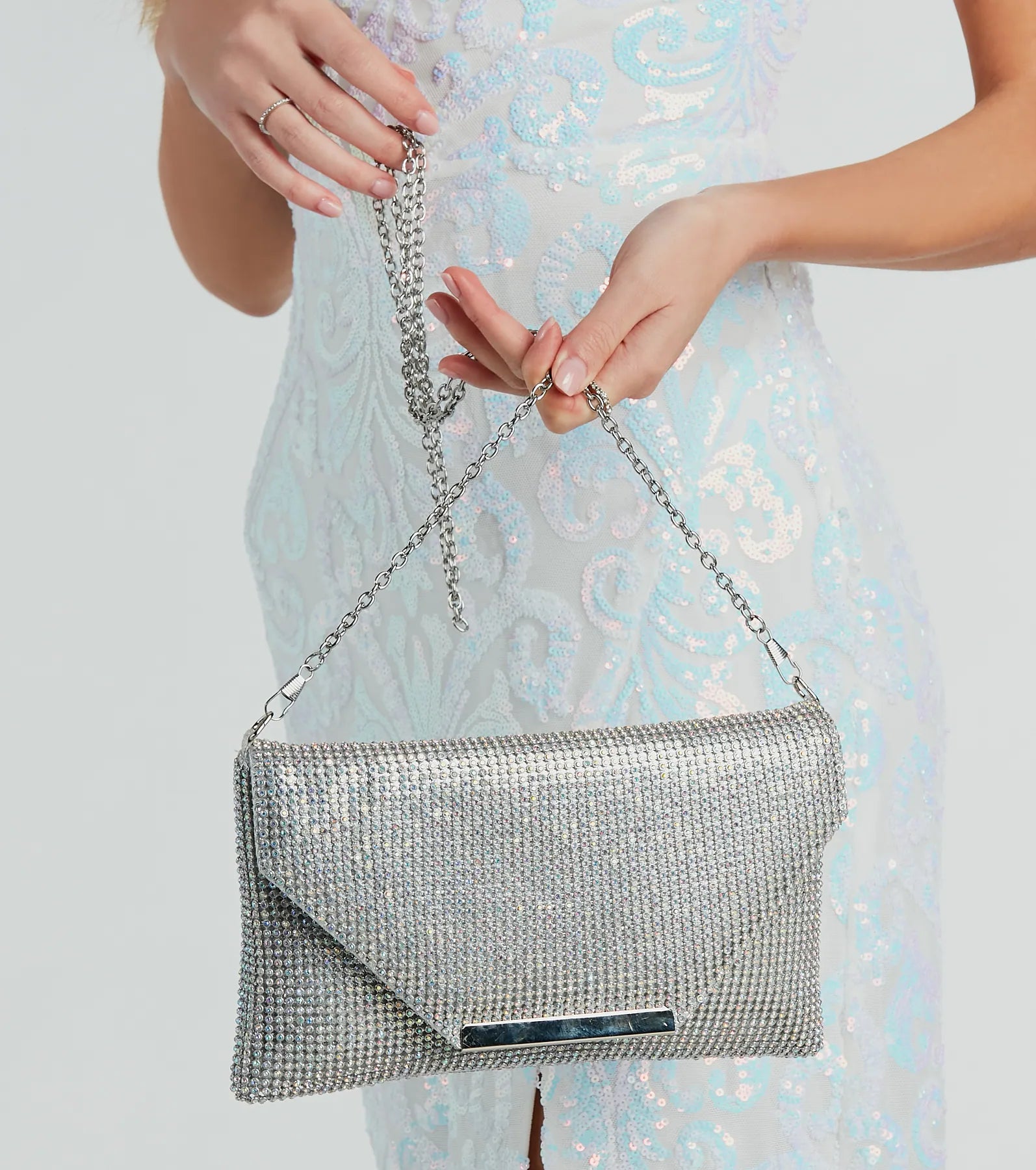 Luxe Shimmer Iridescent Rhinestone Envelope Clutch - Image 2