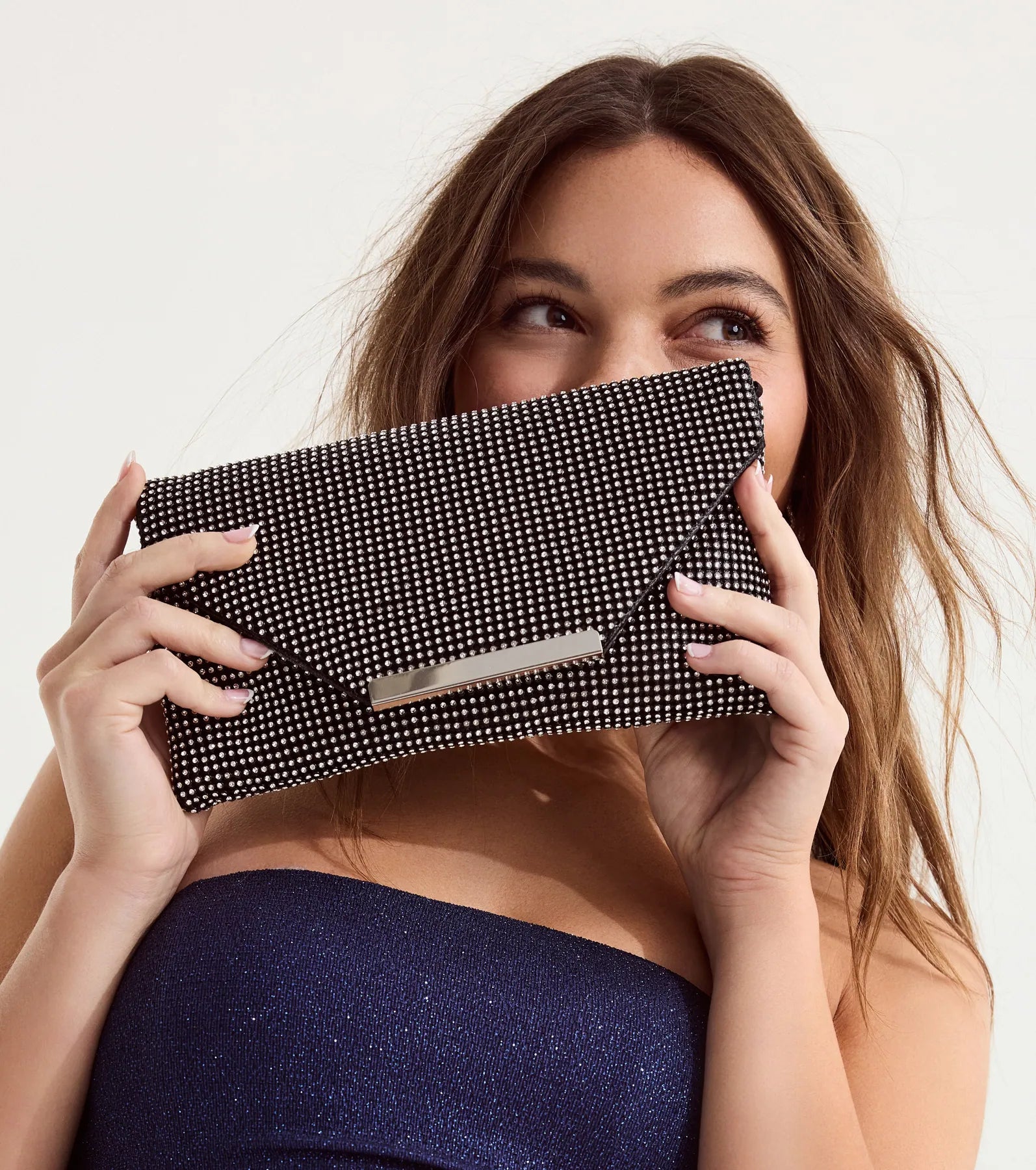 Luxe Shimmer Iridescent Rhinestone Envelope Clutch - Image 3