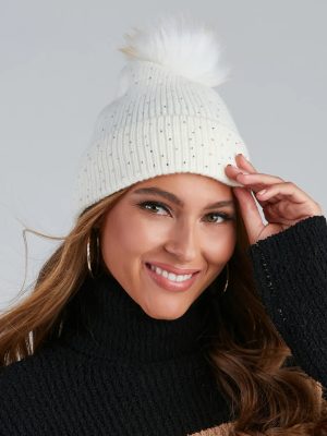 Winter Beauty Rhinestone Pom Beanie