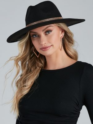 Country Girl Faux Wool Rhinestone Panama Hat