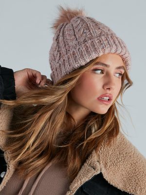 Snow Business Cable Knit Faux Fur Pom Beanie