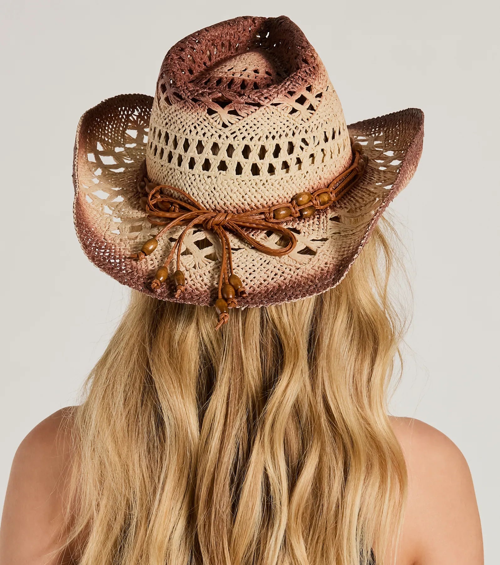 Boho Babe Out West Beaded Straw Cowboy Hat - Image 2