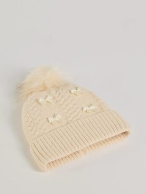 Stay Toasty Bow And Pom Knit Beanie