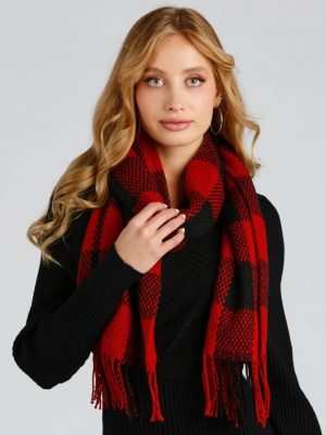 Stylish In Plaid Fringe Scarf