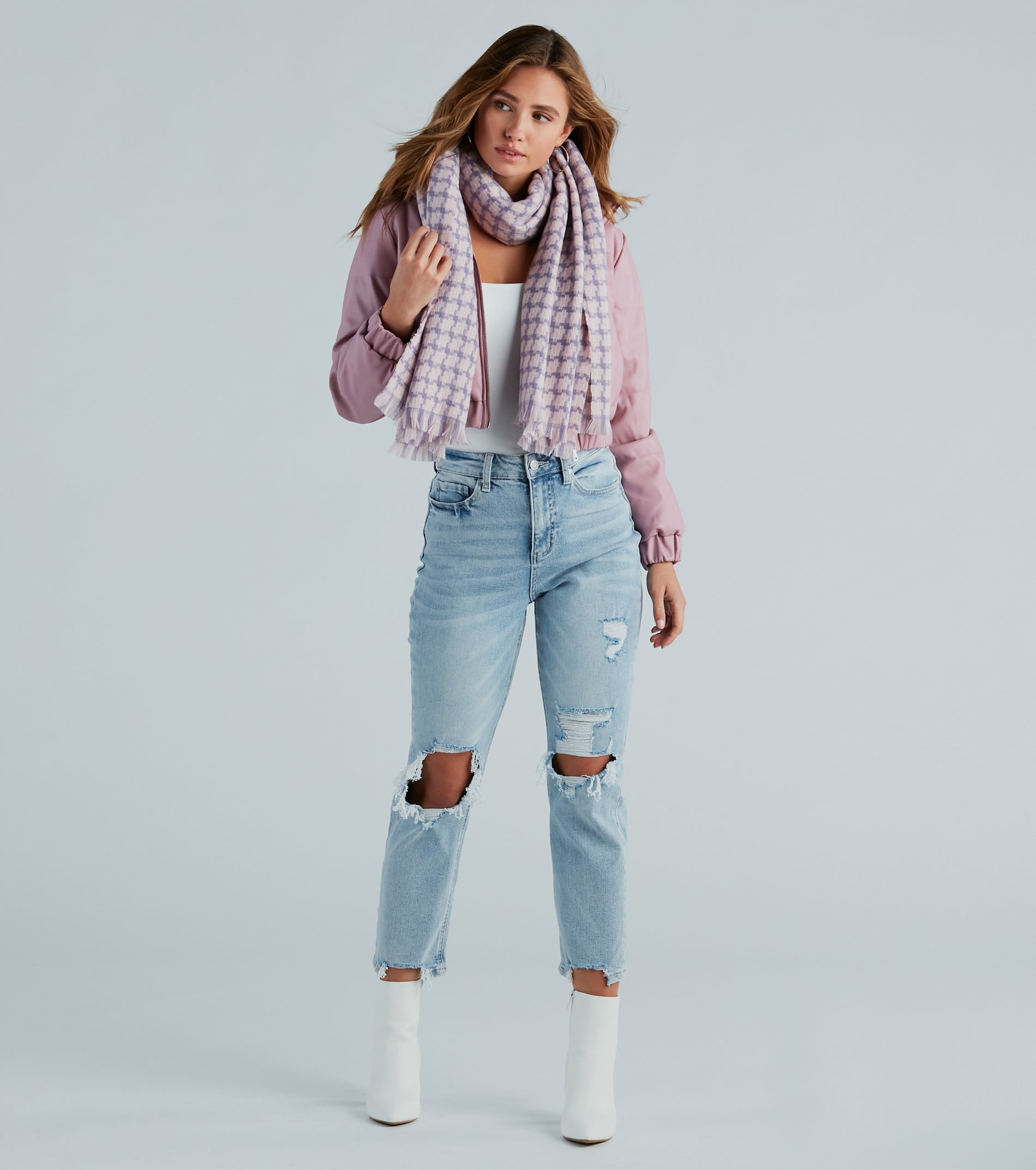 Pop Of Style Checkered Knit Scarf - Image 2