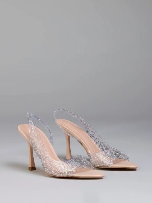 Clear Goals Rhinestone Pearl Slingback Pumps