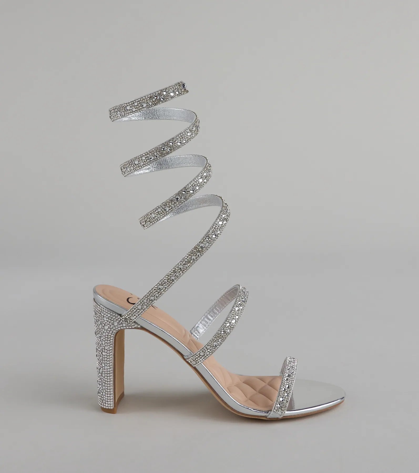 Feelin' Glam Rhinestone Spiral Strap Block Heels - Image 2
