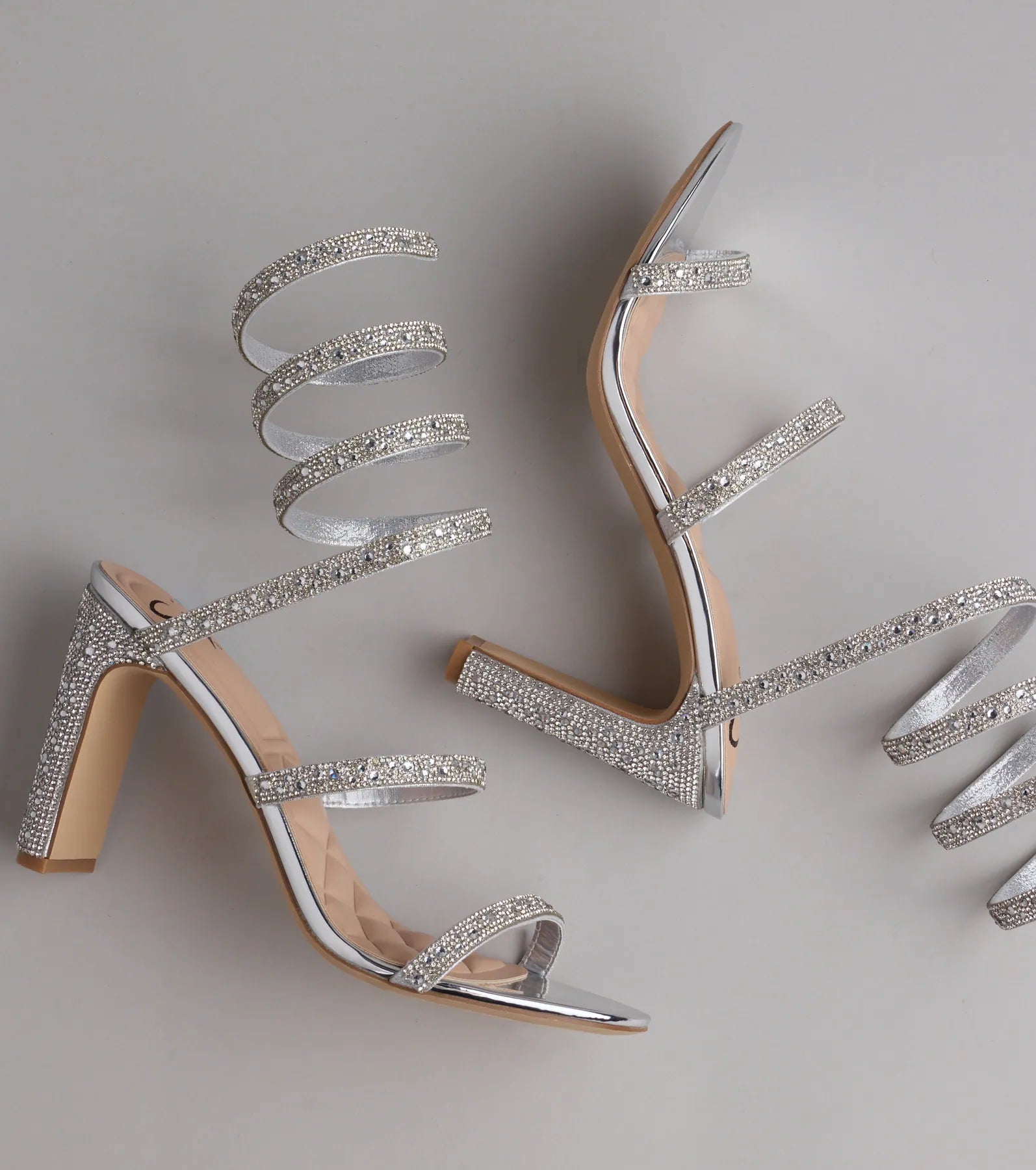 Feelin' Glam Rhinestone Spiral Strap Block Heels - Image 5