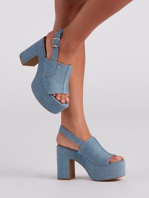 In My Jeans Denim Sling Back Platform Heels
