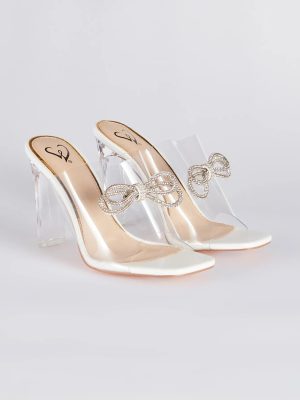 Clearly The Vibe Rhinestone Bow Lucite Mules