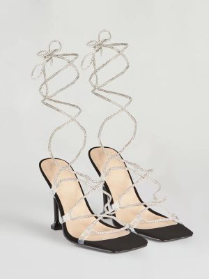 Lace-Up In Rhinestone Stiletto Heels