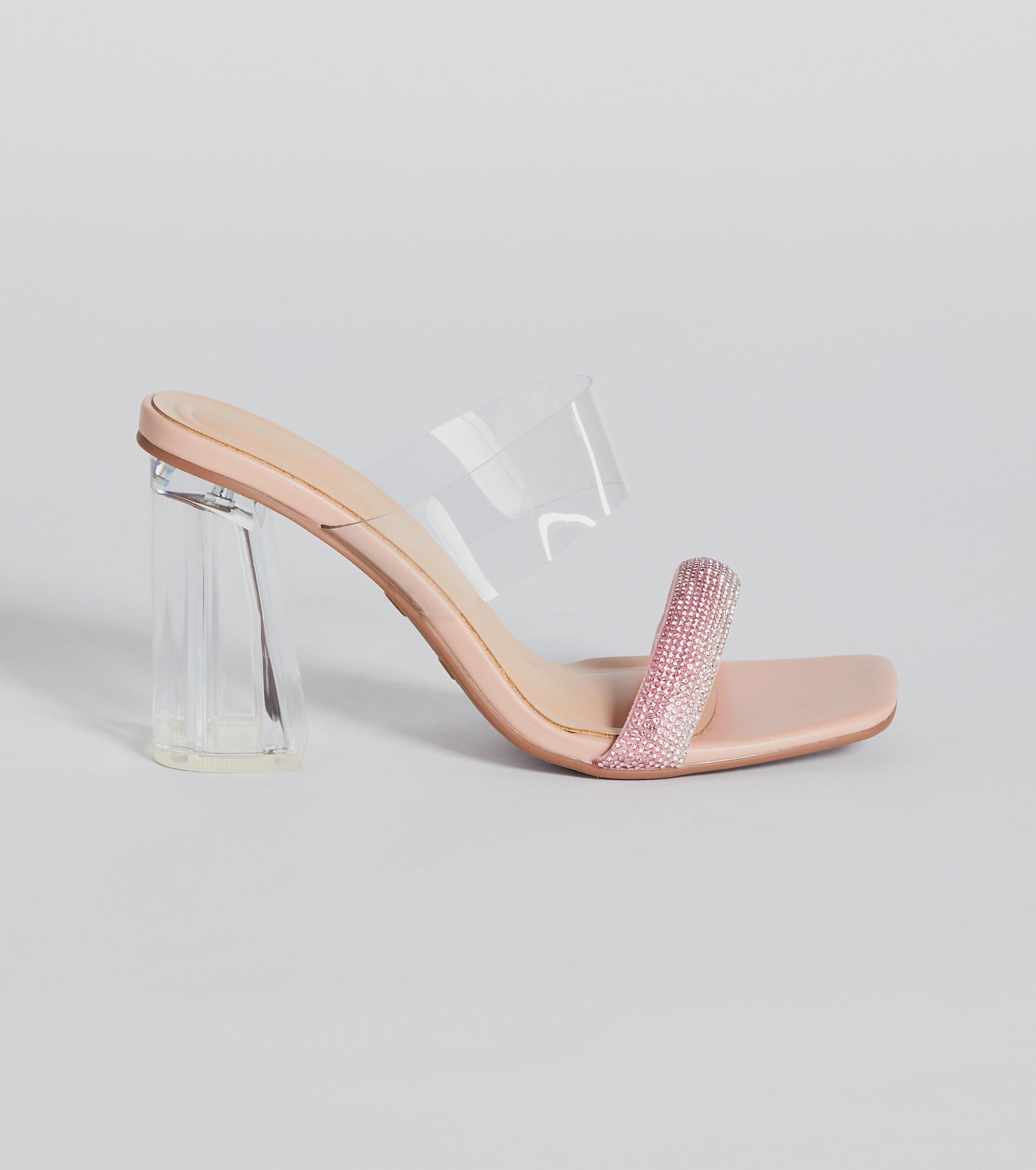 Ombre Effect Rhinestone Lucite Block Heel Mules - Image 2