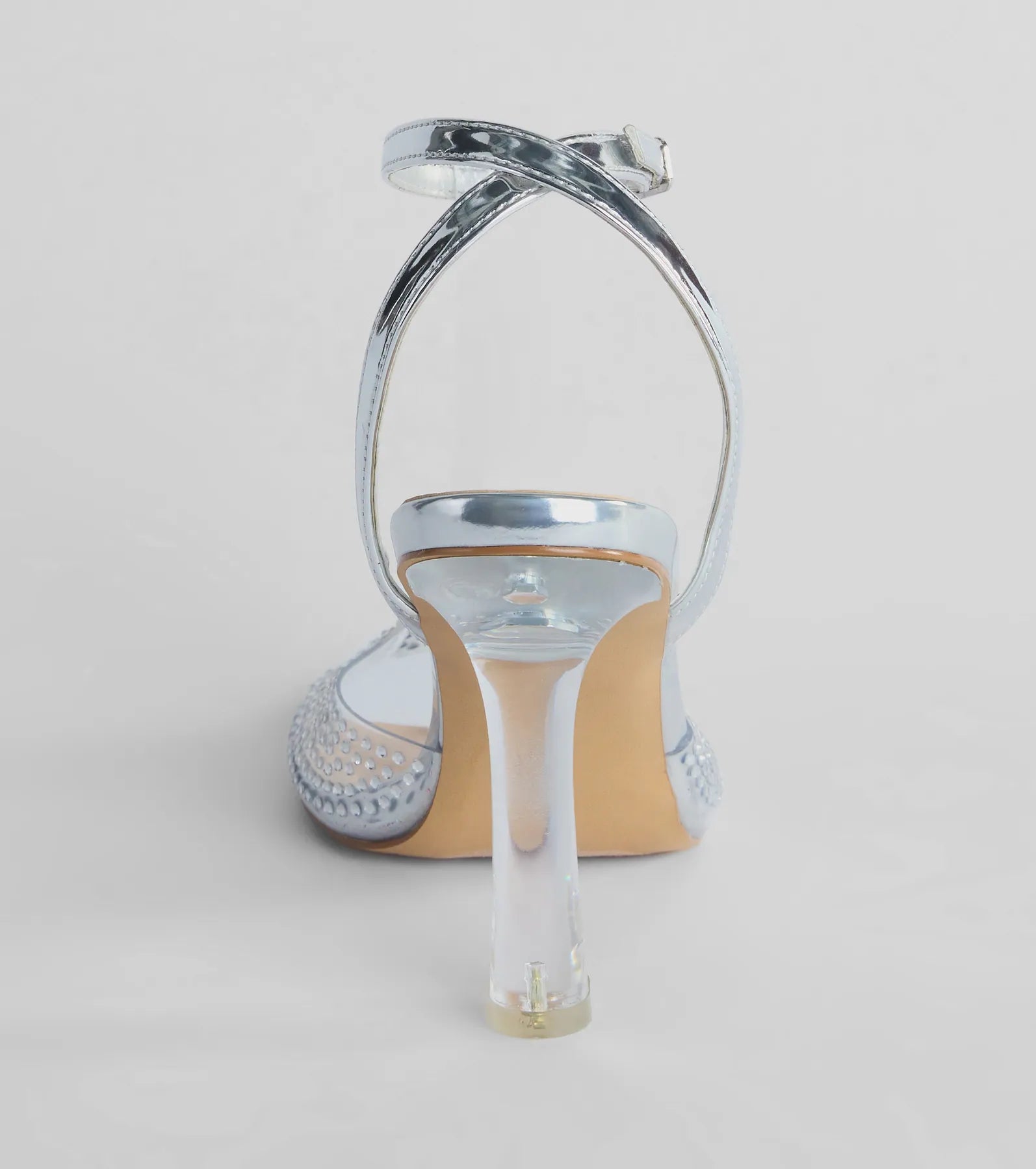 Major Glam Rhinestone Chrome Clear Block Heels - Image 4