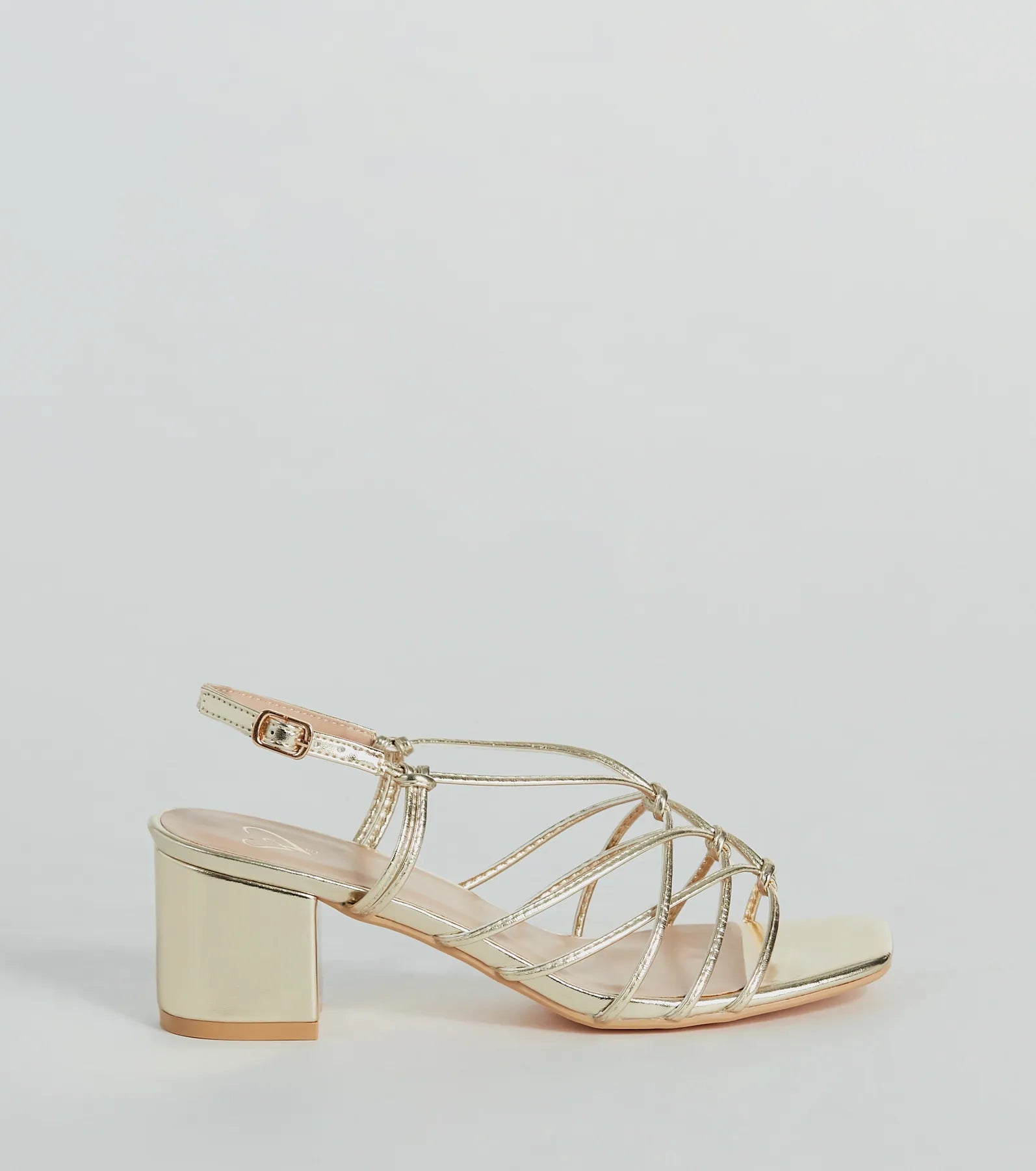 Glam Strappy Metallic Faux Leather Low-Block Heels - Image 2