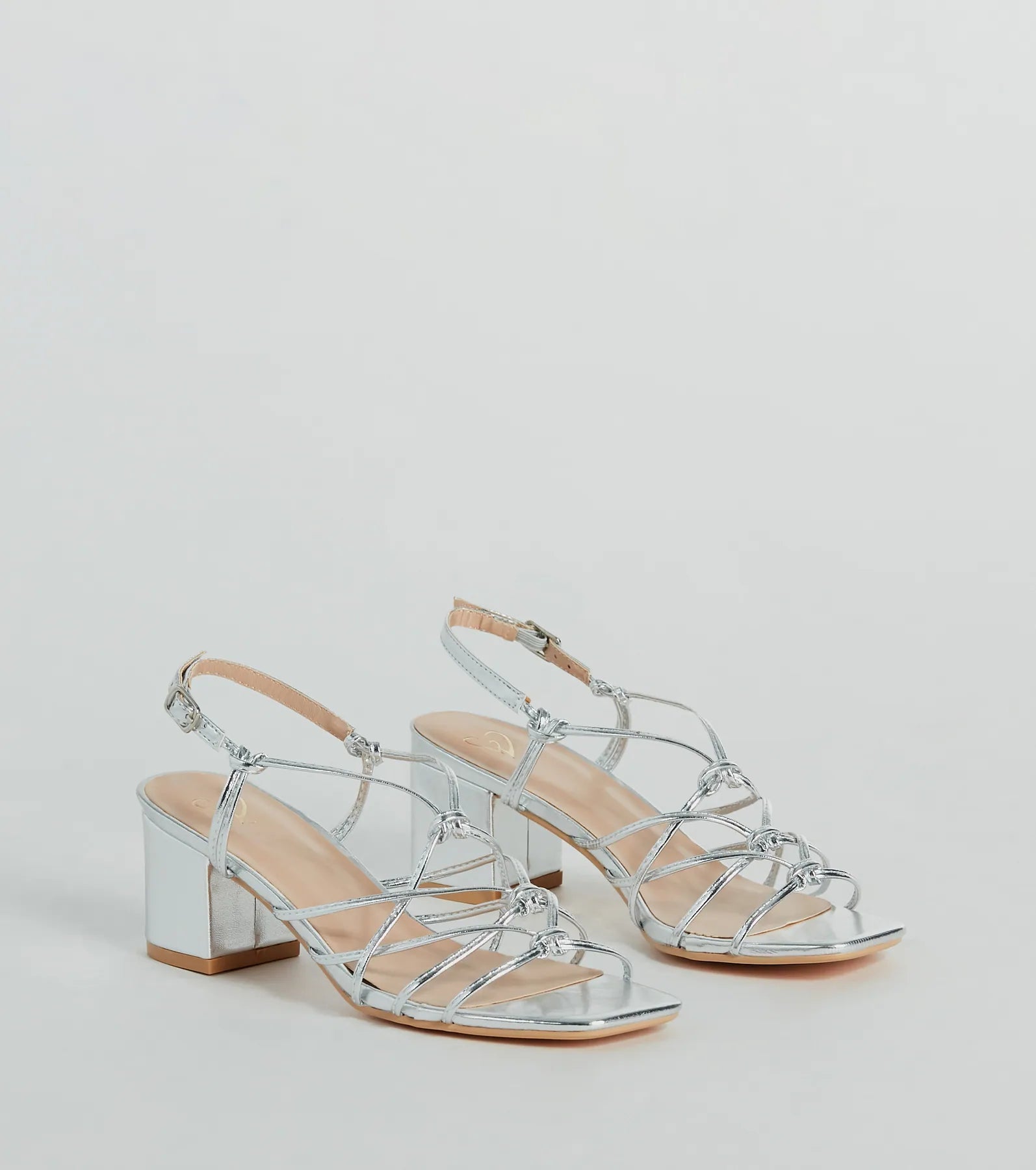 Glam Strappy Metallic Faux Leather Low-Block Heels - Image 5