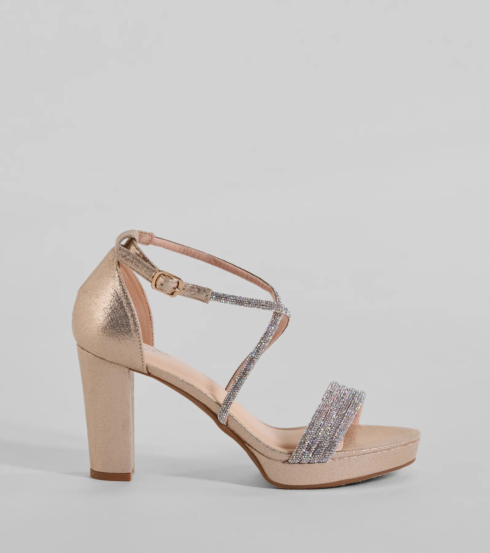 Gloss Up Glitter Rhinestone Platform Block Heels - Image 10