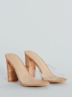 Contemporary Cutie Clear Cork High Heel Sandals