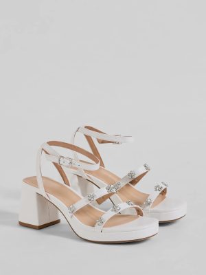 Picture Perfect Rhinestone Flower Block Heels