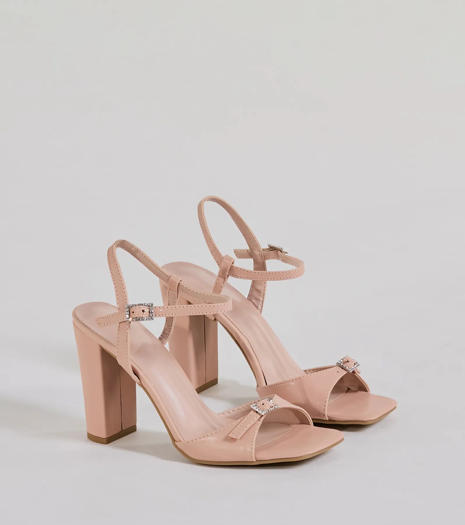 Midnight Glam Rhinestone Buckle Patent Block Heels - Image 9