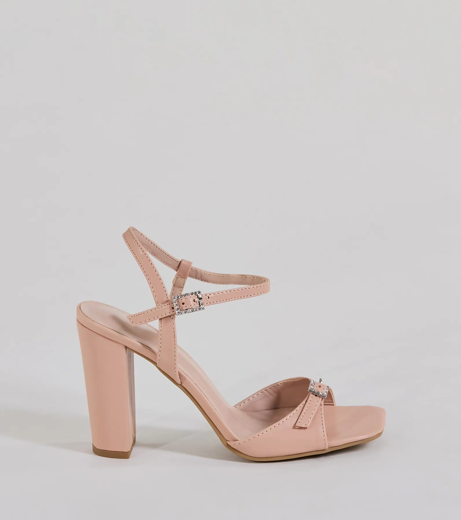 Midnight Glam Rhinestone Buckle Patent Block Heels - Image 10