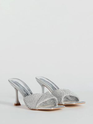 Fab Statement Twist Strap Metallic Stiletto Mules