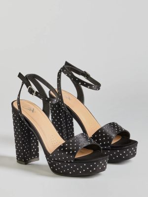 Dazzling Moments Rhinestone Platform Satin Block Heels