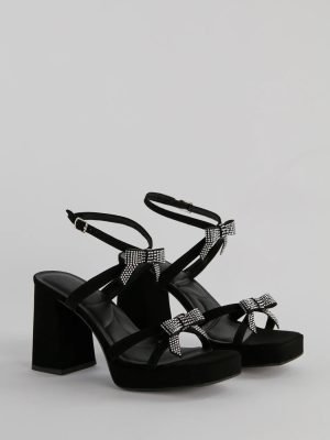 Soiree Glam Rhinestone Bow Platform Block Heels