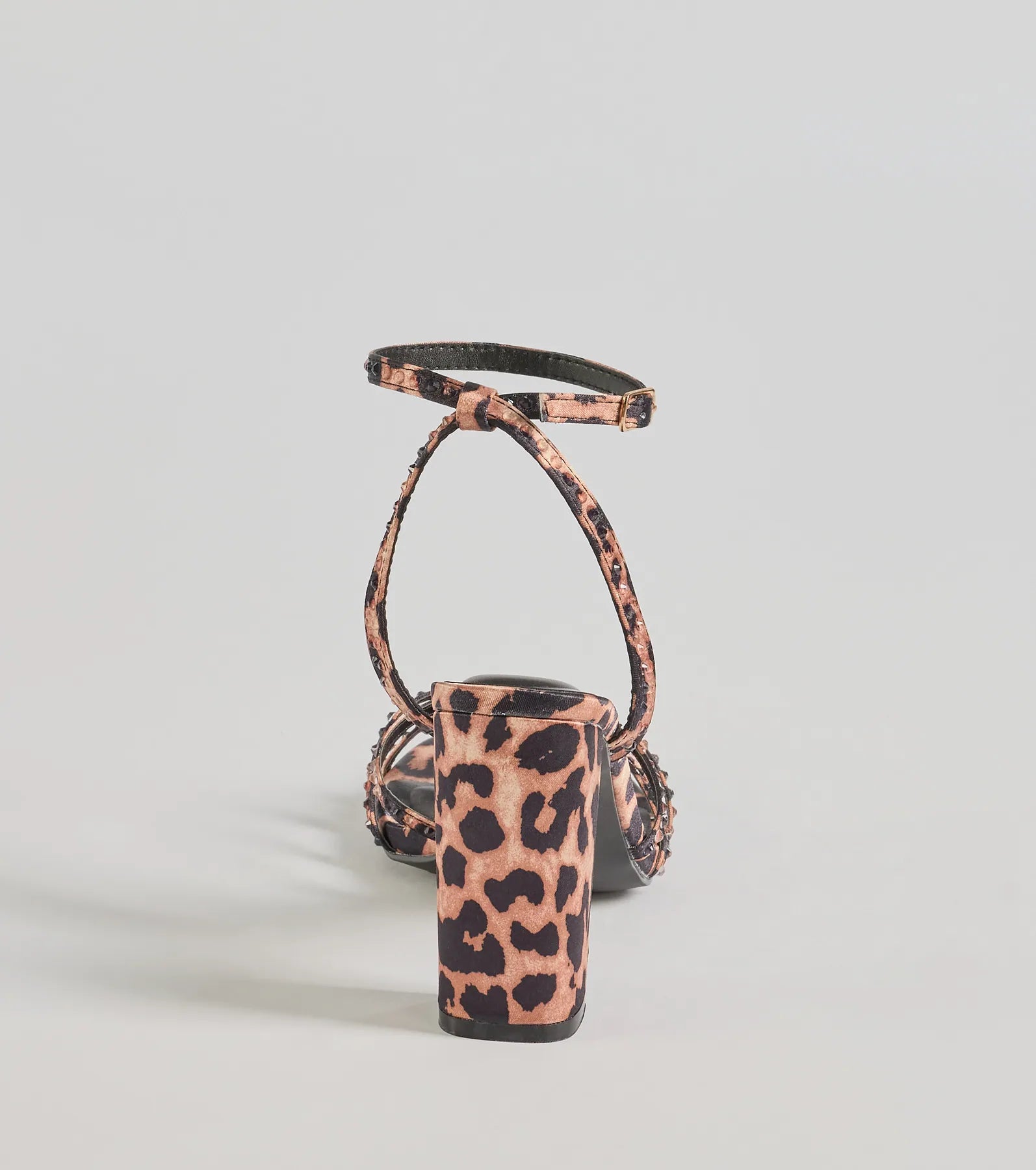 Sassy Rhinestone Strappy Leopard Print Block Heels - Image 4