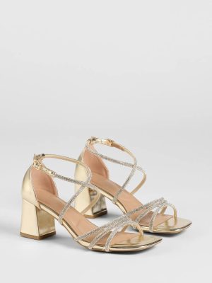 A-List Glam Rhinestone Strappy Block Heels