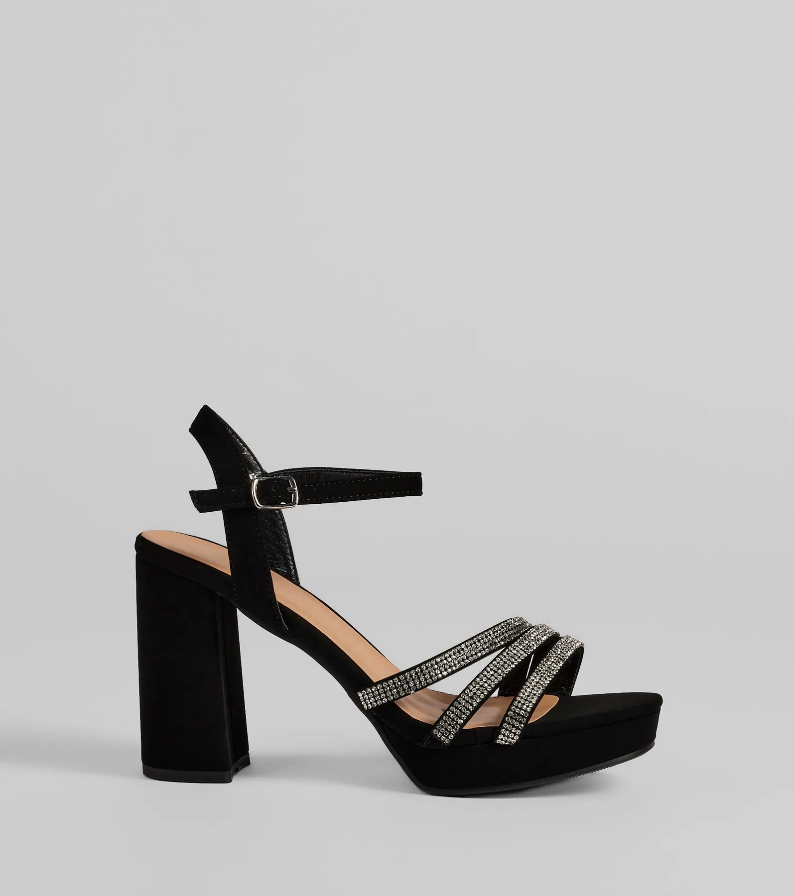 Stepping Out Rhinestone Strappy Platform Block Heels - Image 2