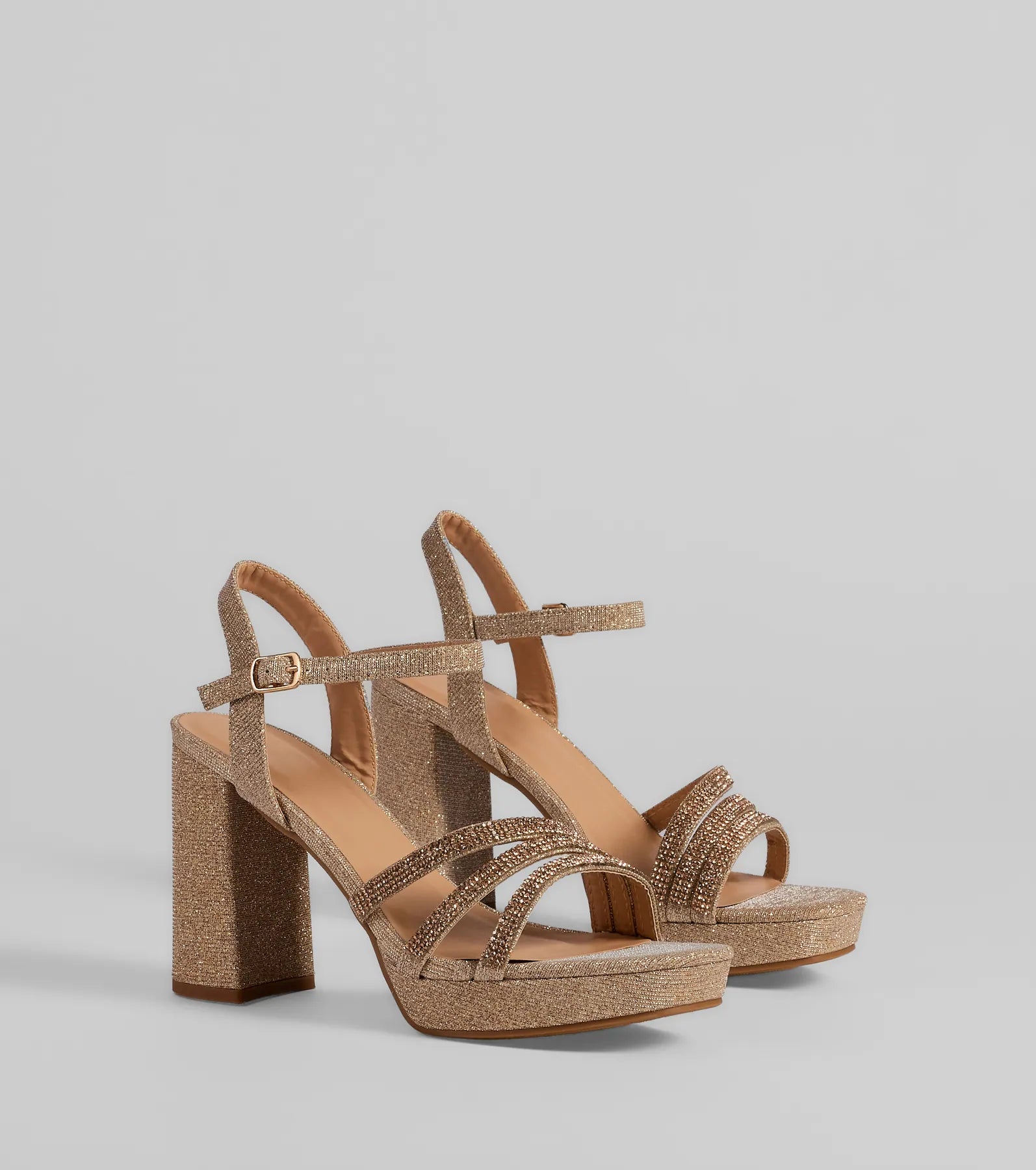 Stepping Out Rhinestone Strappy Platform Block Heels - Image 9