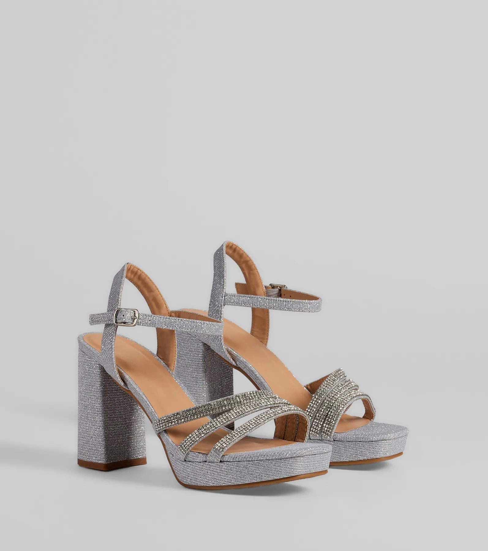 Stepping Out Rhinestone Strappy Platform Block Heels - Image 5