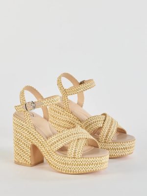 Fun In The Sun Raffia Platform Block Heels