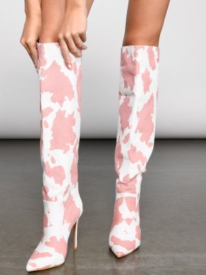 Moo Over Denim Knee-High Stiletto Boots