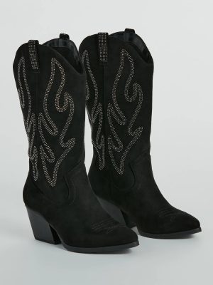 Country Cute Rhinestone Faux Suede Cowboy Boots