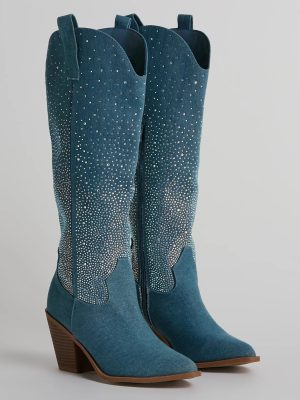 Upbeat Glam Rhinestone Denim Cowboy Boots