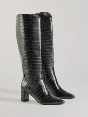 Bold Statement Faux Leather Croc-Embossed Under the Knee Boots