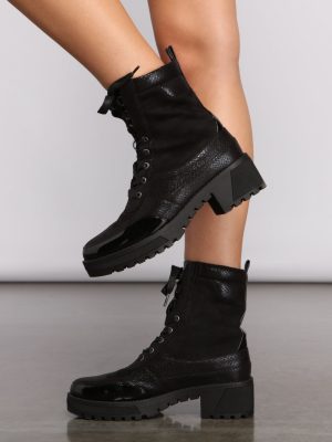 Trendy Glitter Detail Combat Booties