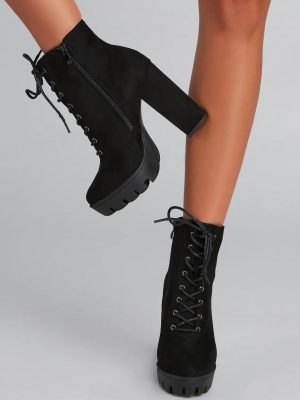 Edgy Heights Lace-Up Lug Booties