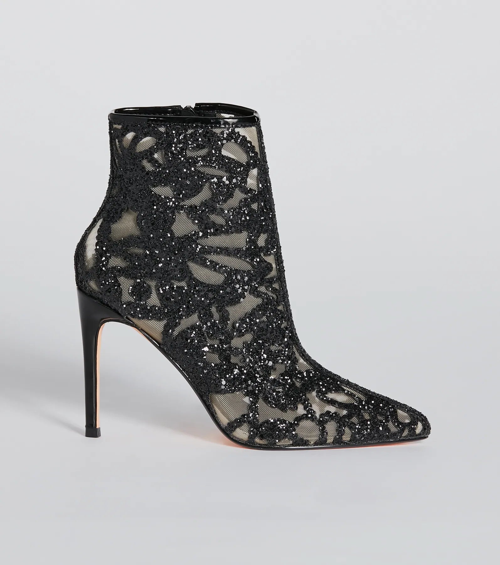 Glamorous Energy Glitter Mesh Stiletto Booties - Image 2