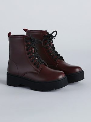 Cute March Faux Leather Lug Combat Booties