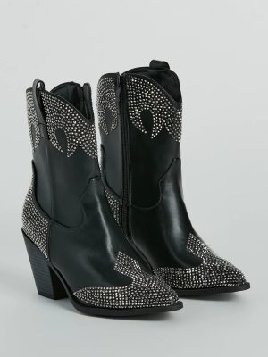 Western Flair Rhinestone Flame Faux Leather Boots