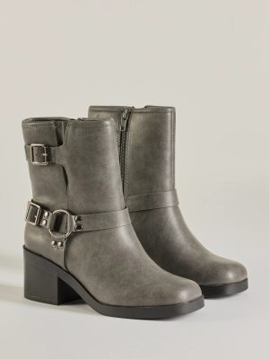Moto Chic Buckled Faux Leather Ankle Booties