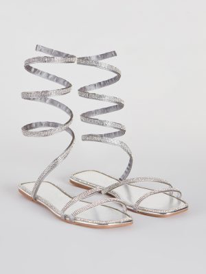 For A Spin Rhinestone Spiral Flat Sandals