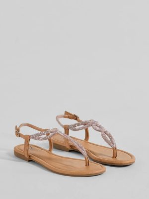 Casual Glam Rhinestone Twisted Thong Strap Sandals