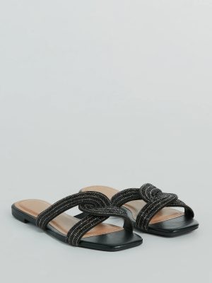 Glam Rhinestone Criss-Cross Strap Faux Leather Sandals